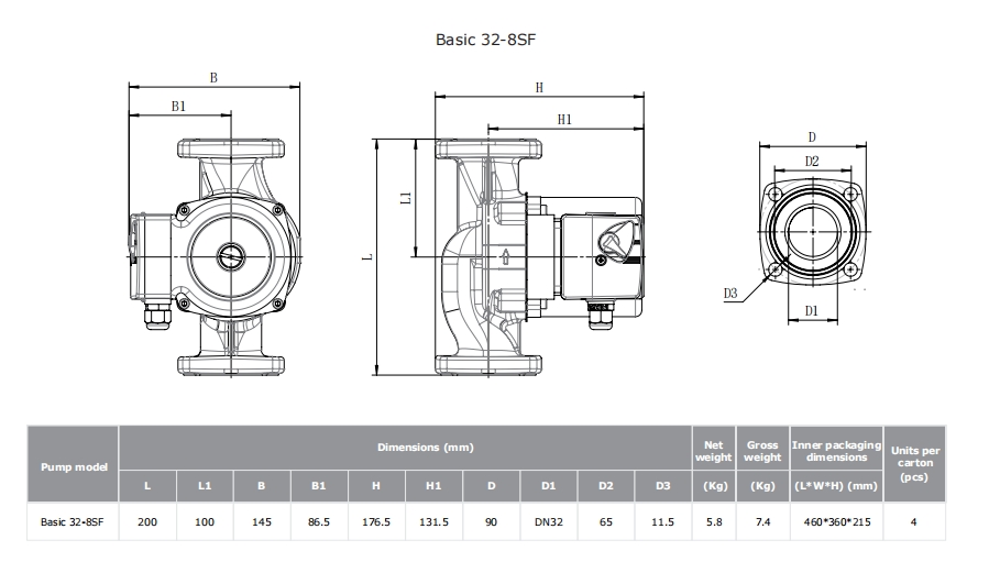 Tehnički crtež i dimenzije – Basic 32-8SF