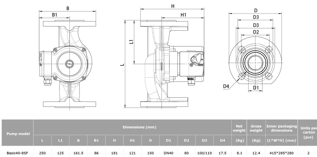 Tehnički crtež i dimenzije – Basic 40-8SF