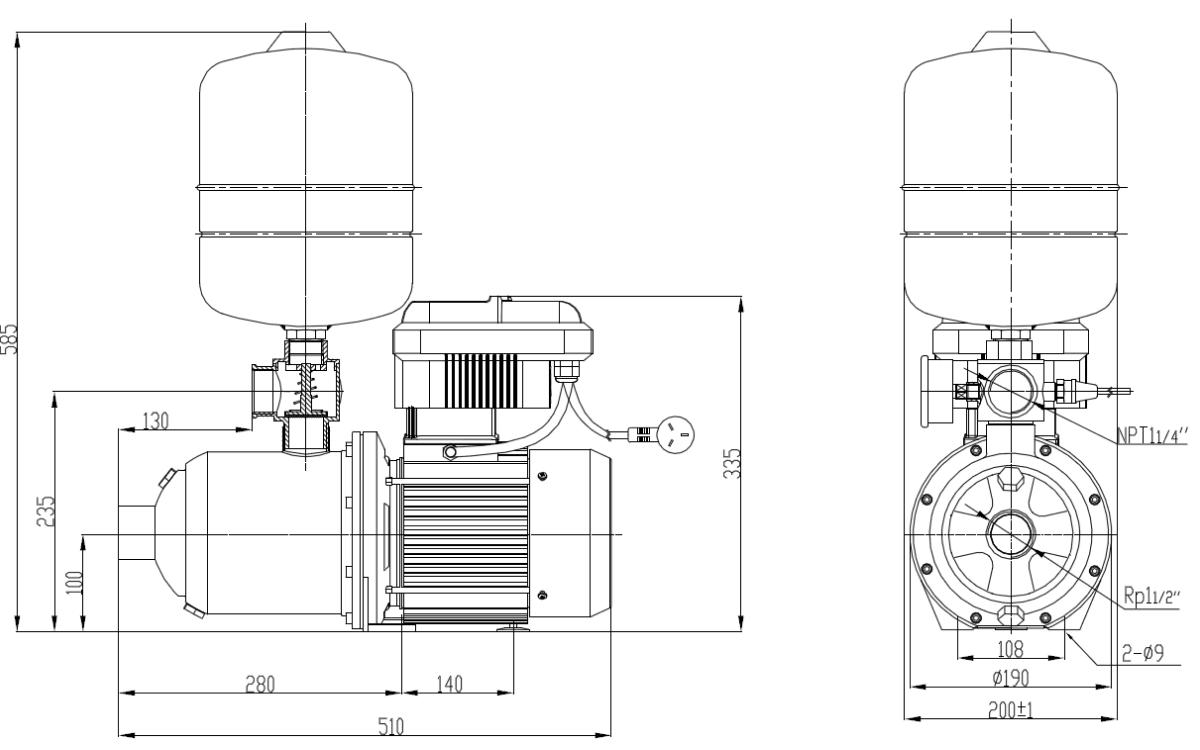 Tehnički crtež i dimenzije – F-AHM805T